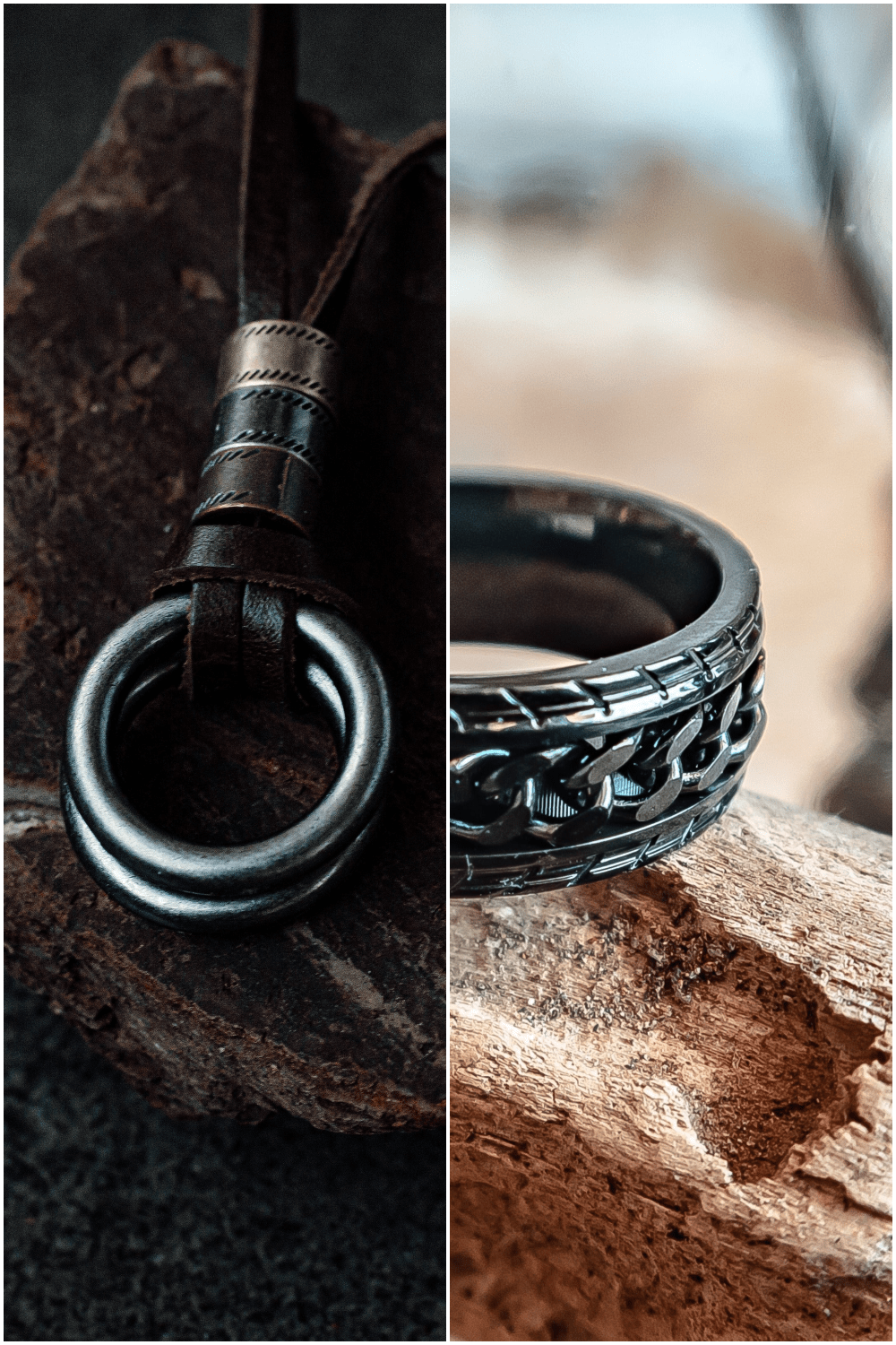 Collar de argolla doble y Anillo black chains Bundle